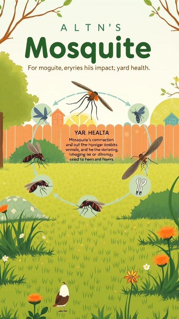 Illustration showing the life cycle of mosquitoes in a yard setting